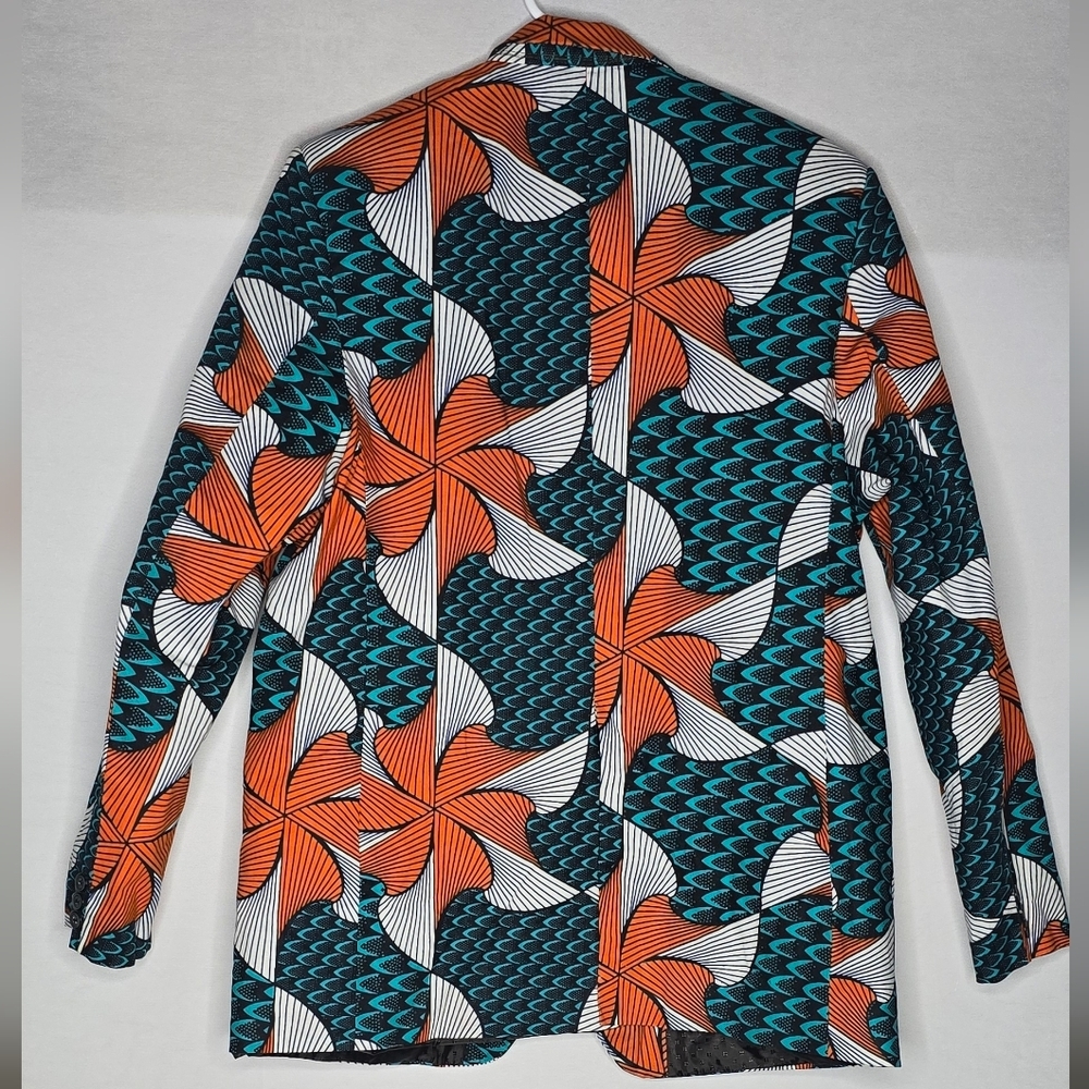 Afrocentric Womens Single Button Closure Blazer Orange and Teal Size L - Picture 4 of 8